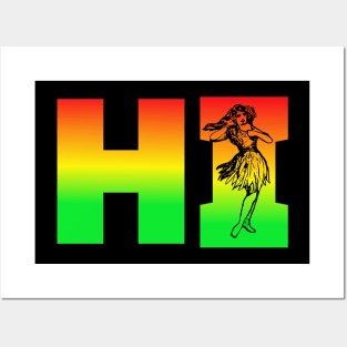 Hawaii Hawaiian Hi Rasta colors hula girl Posters and Art